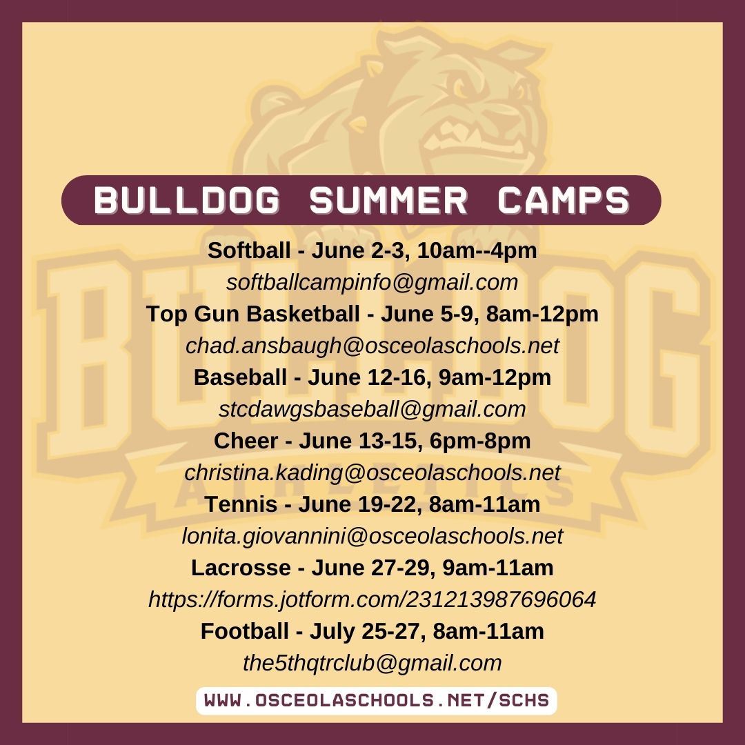 Flyer that says Bulldog Summer Camps